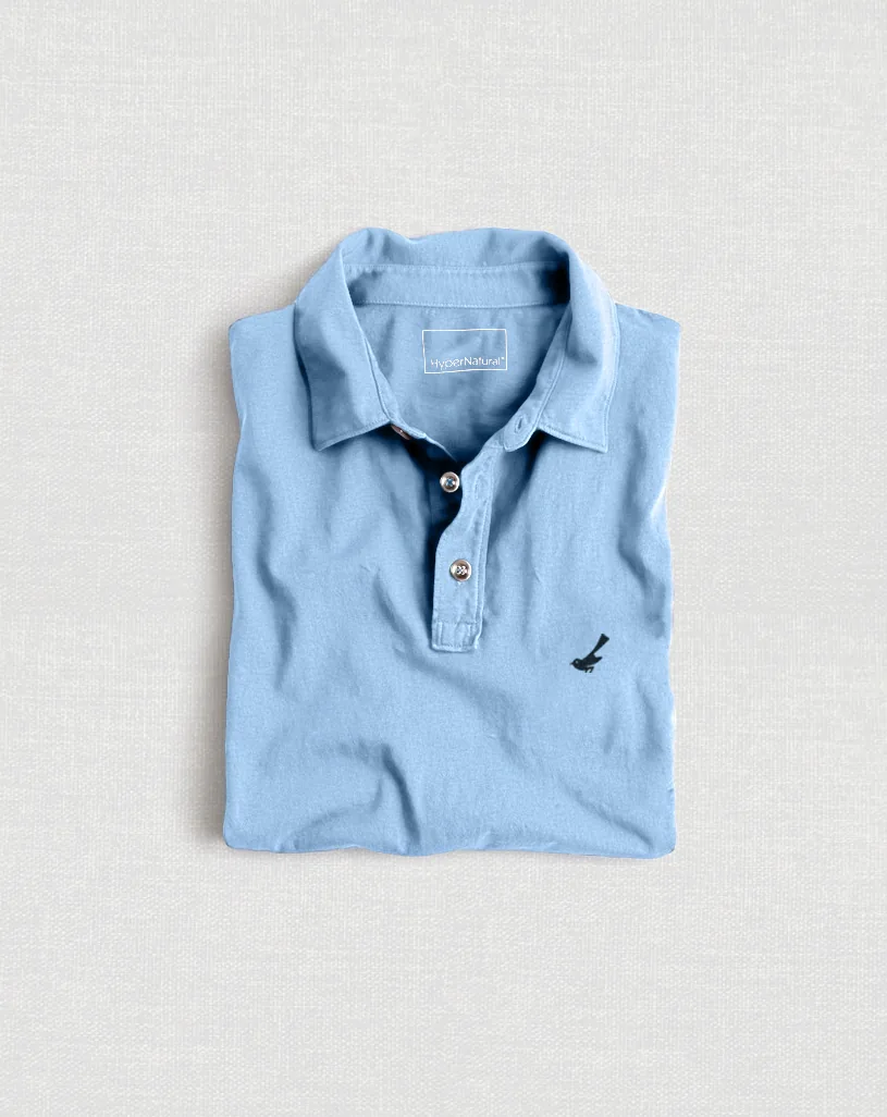 Sky-blue Mojave polo, folded.